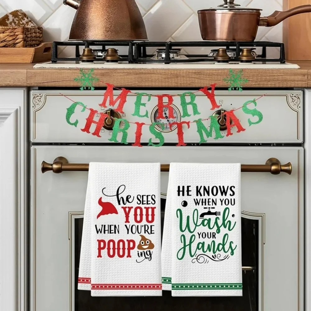 2 Pack Funny Christmas Bathroom/Kitchen Towels